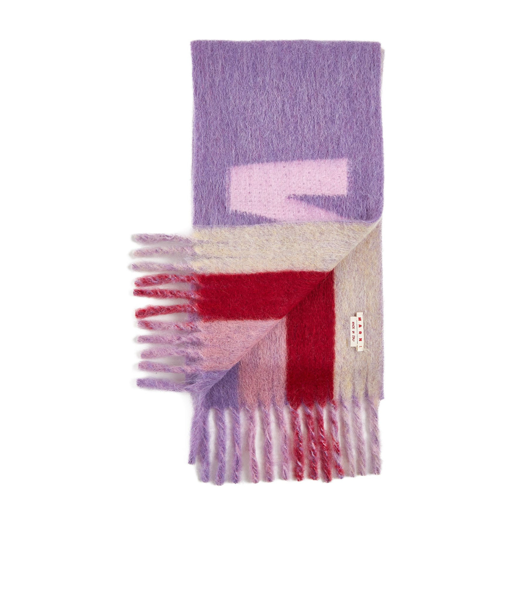 Marni Logo Wool-blend Scarf In Purple