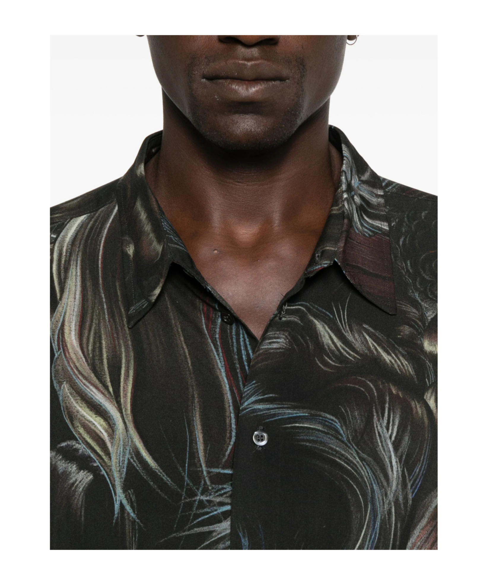 Magliano Wig Motif All-over Print Shirt With Asymmetric Hem In Black