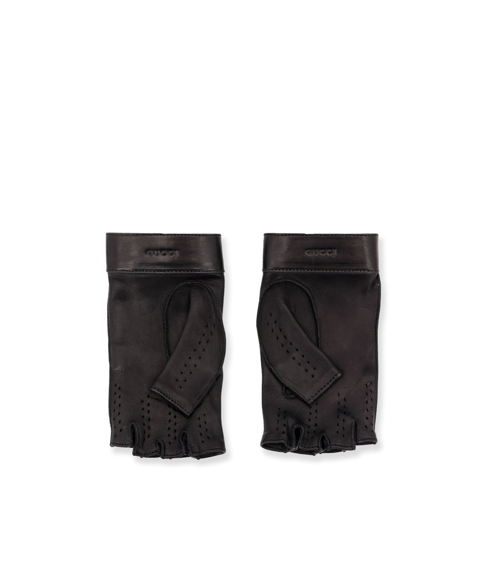 Gucci Fingerless Leather Gloves In Black