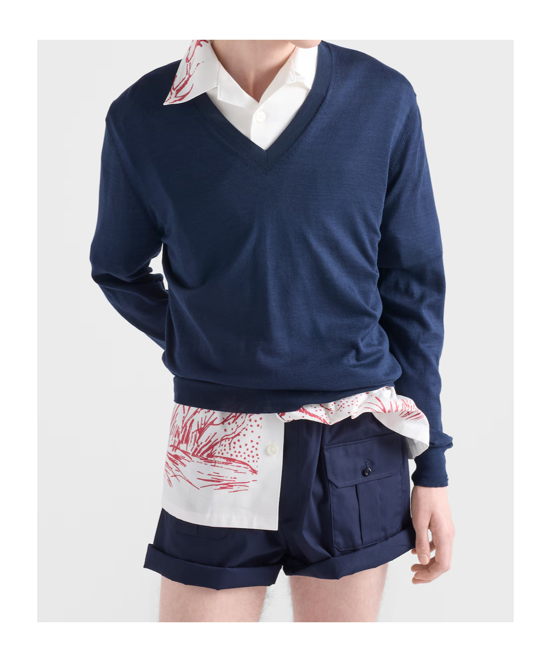 Prada Pullover Aus Baumwolle Mit V-ausschnitt In Blue