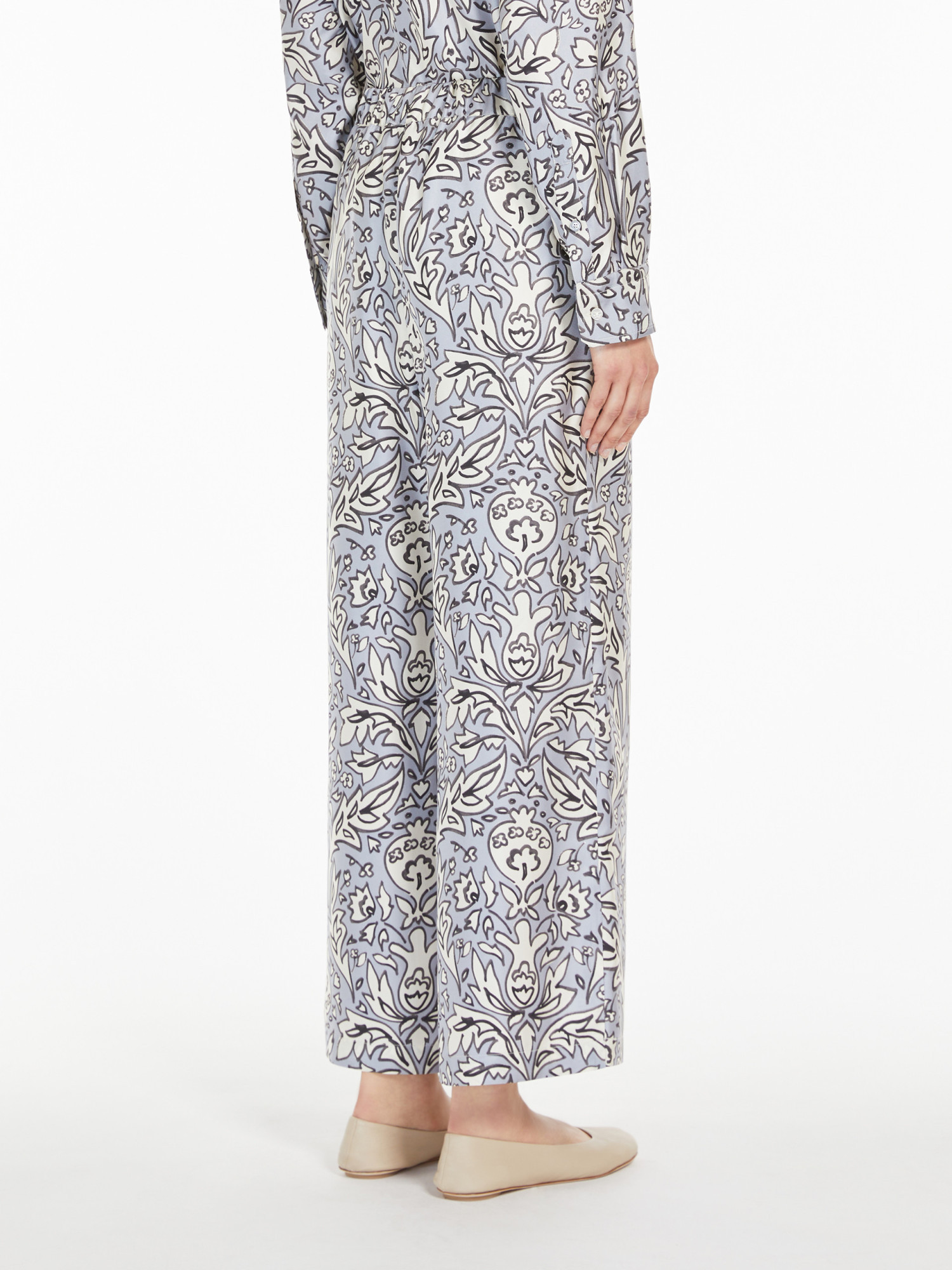 Weekend Max Mara Omens Lilac Eusebio Elasticated-waistband Straight-leg Relaxed-fit Silk Trousers In White