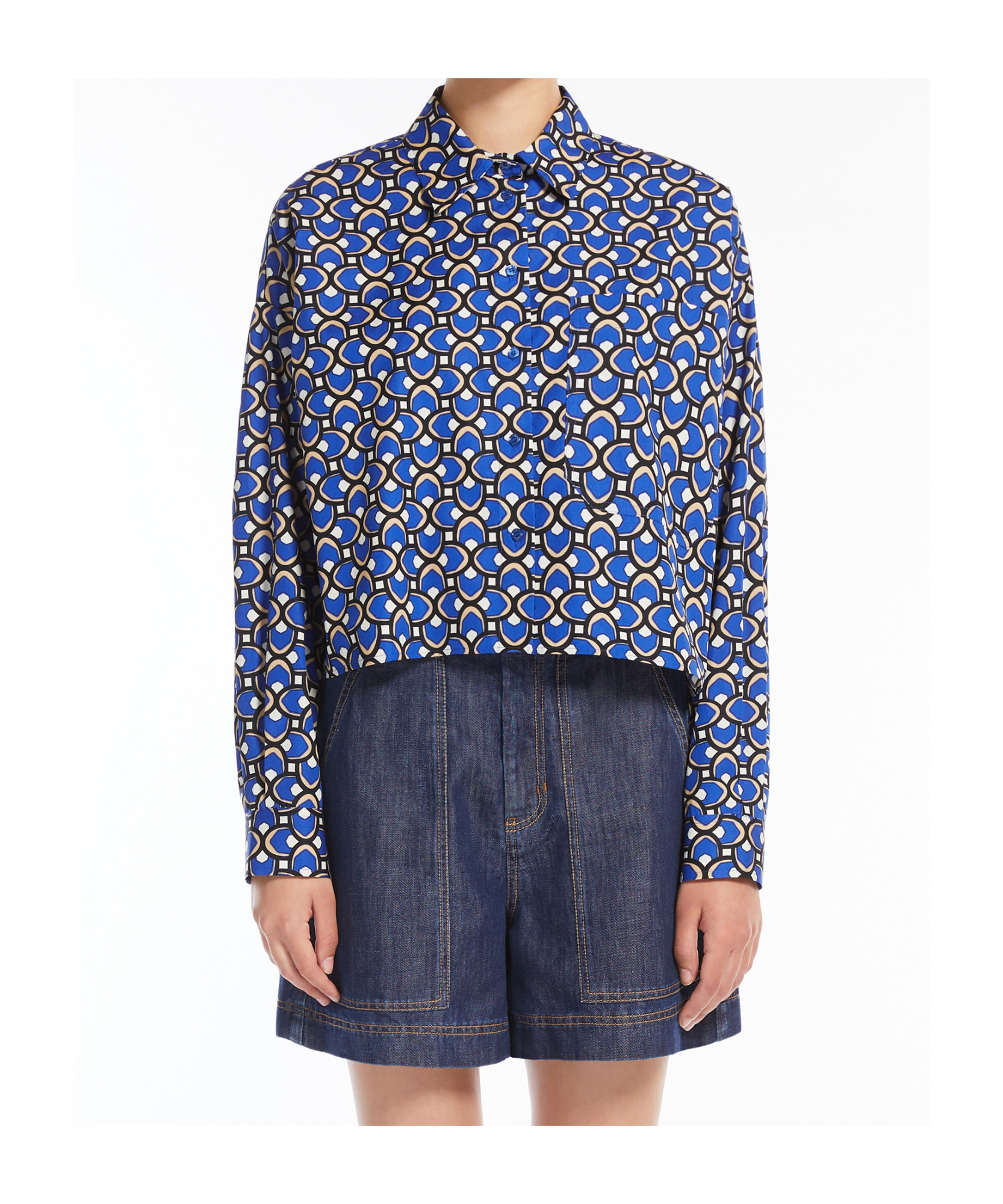 Weekend Max Mara Cotton Long-sleeved Shirt In Blueberry Color