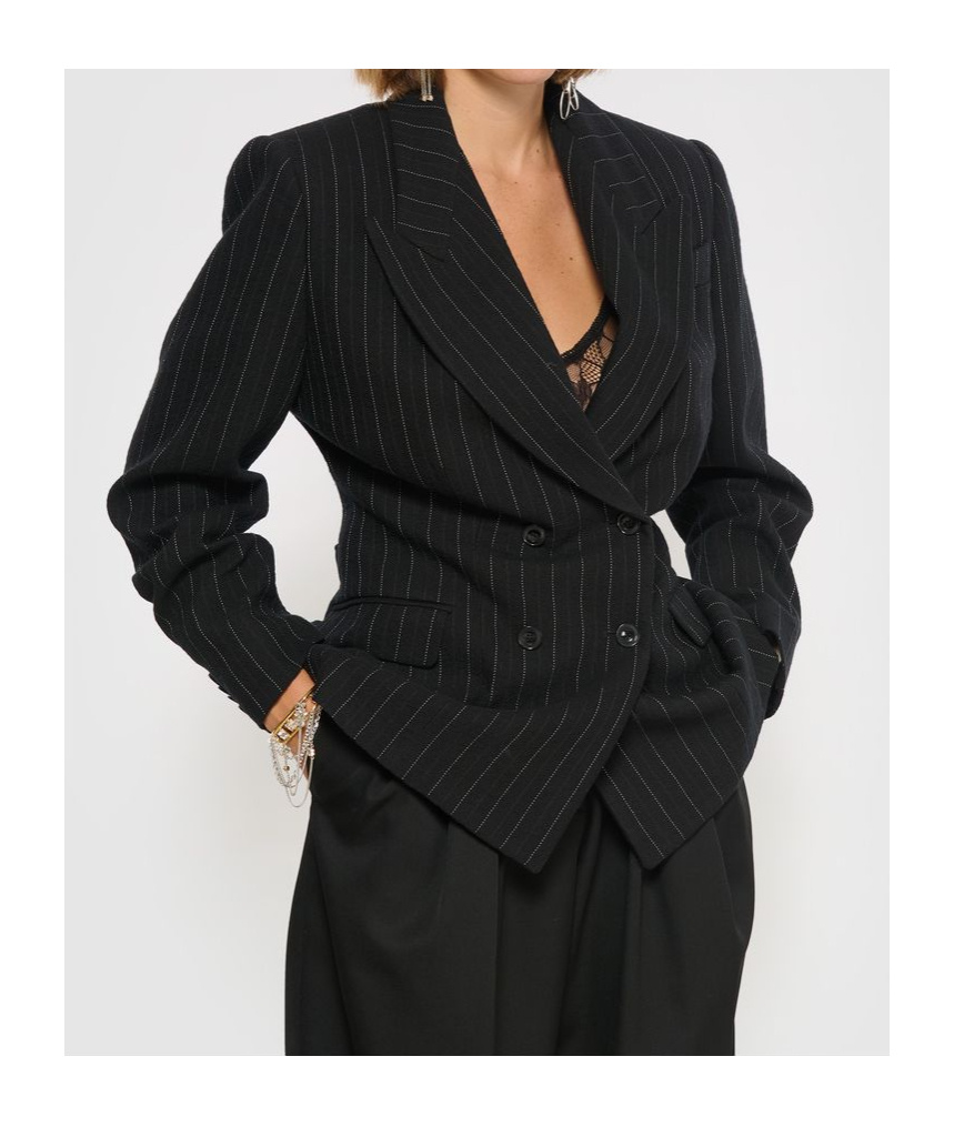 Isabel Marant Maia Double-breasted Pinstriped Cotton-blend Herringbone Blazer In Black