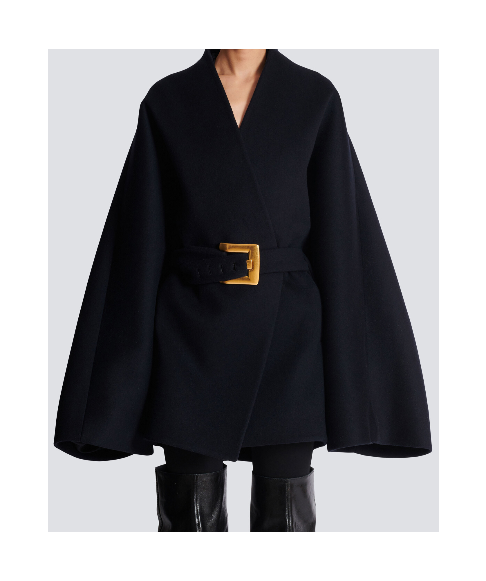 Balmain Short Wool Wrap Coat In Black