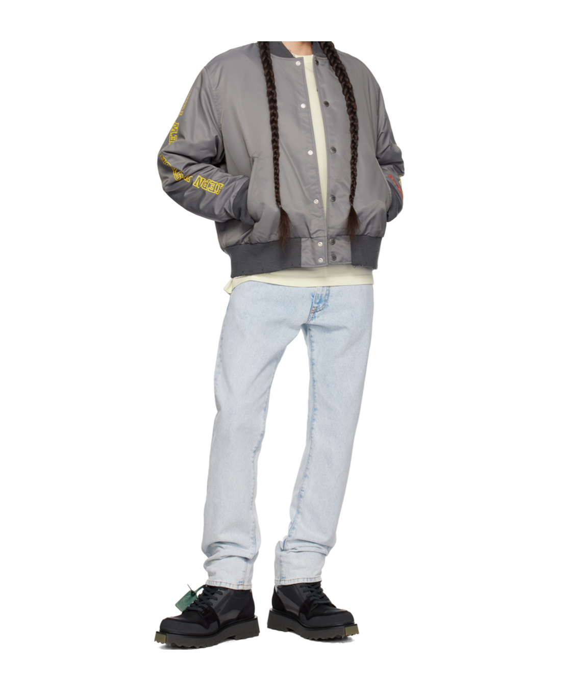 Heron Preston Gray Hp Sponsor Varsity Bomber Jacket In Gray