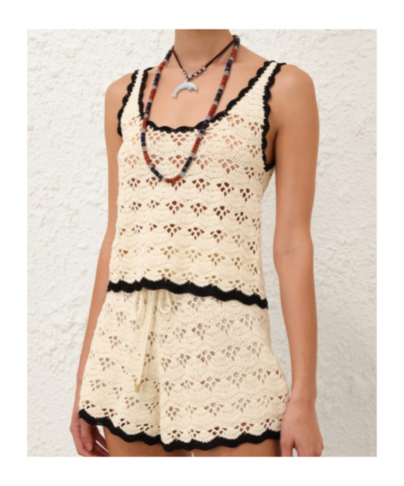 Zimmermann Rhiannon Cotton Crochet Knit Tank Top In White