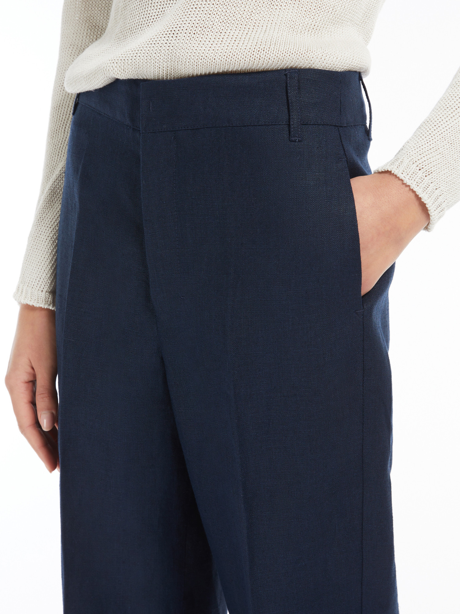 Max Mara Straight-fit Linen Canvas Trousers In Navy Blue