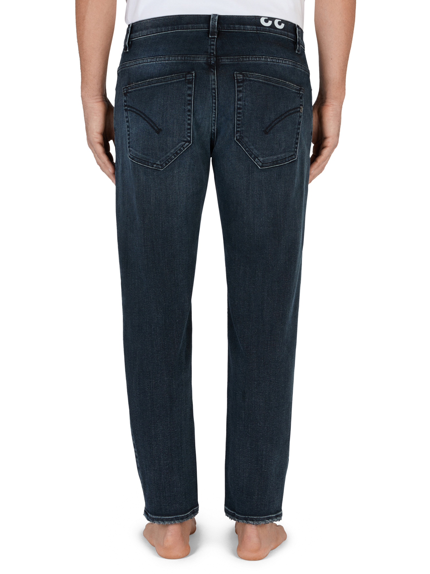 Dondup Distressed Dark Denim Trousers With Raw Edge Finish In Blue
