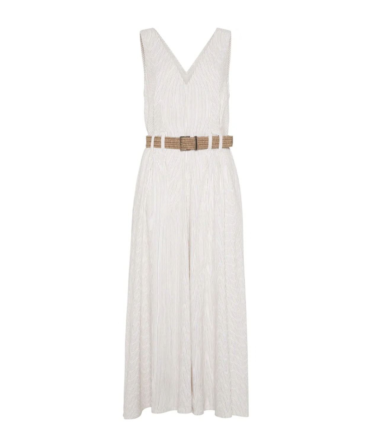 Brunello Cucinelli Twill Dress With Monili In White