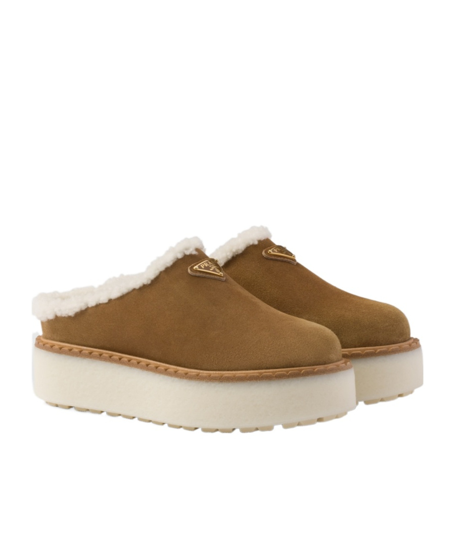 Shop Prada Suede Mules In Brown