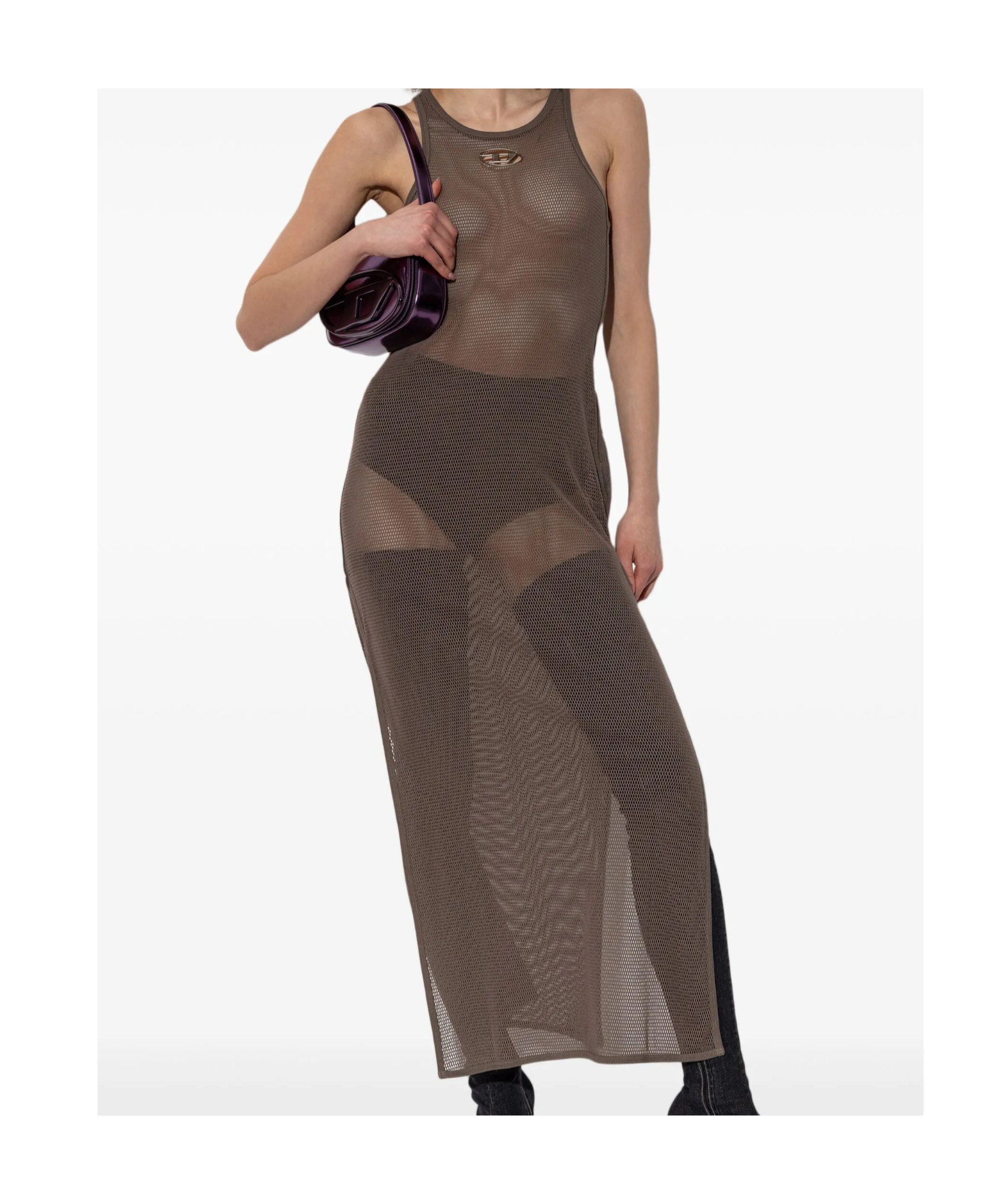 Diesel Jennifer-utlt Maxi Mesh Racerback Dress In Brown