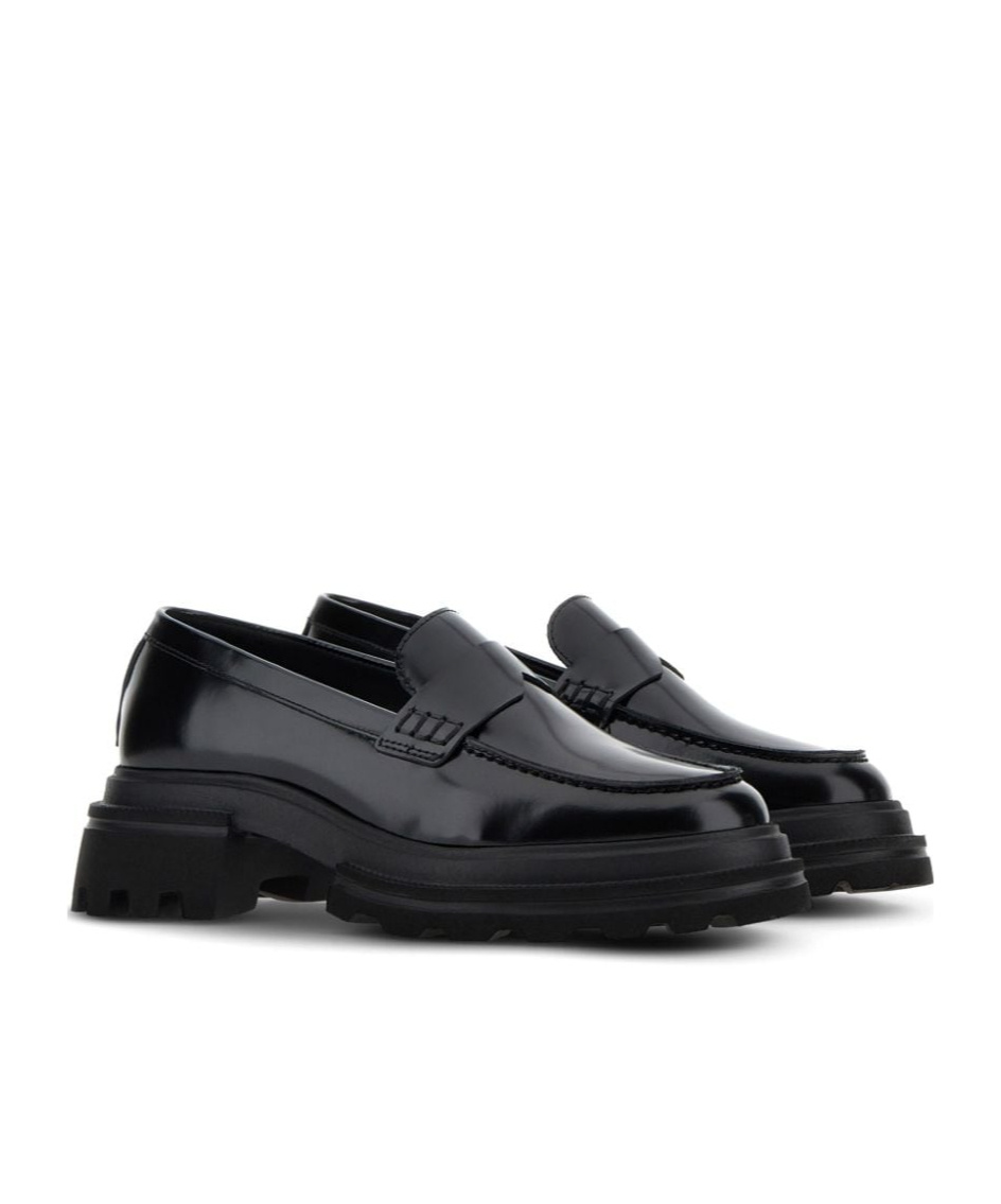 Hogan 10-storey Smooth Leather And Workwear Sole Loafers Shoes In Black