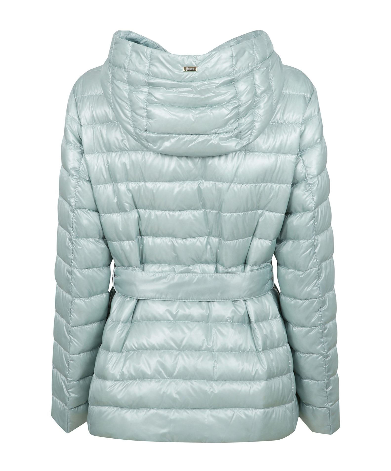 Herno Hooded Belted Waist Puffer Jacket In Green