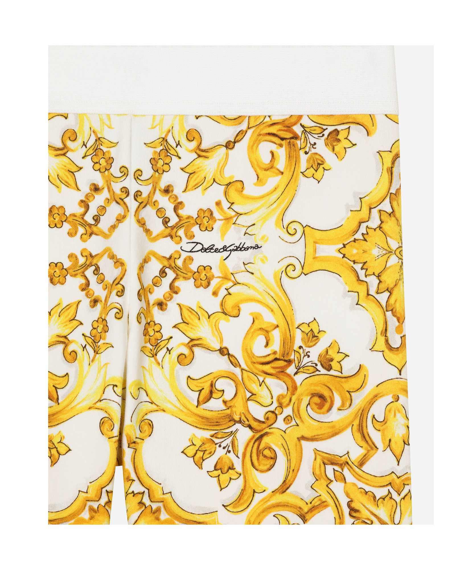 Dolce & Gabbana Girls Yellow Majolica Cotton Leggings In Yellow