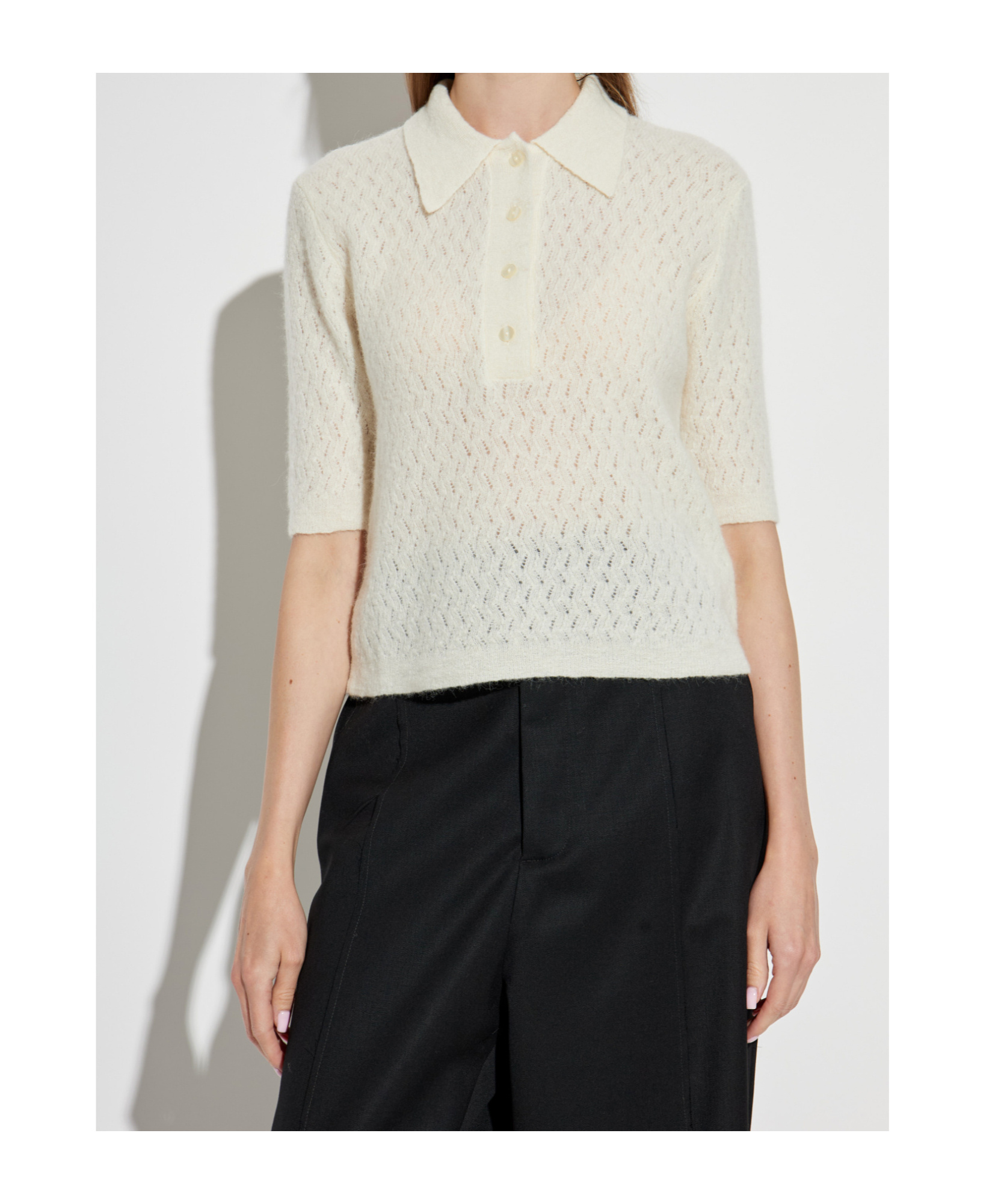 Officine Generale Button-down Knitted Polo Shirt In Neutral