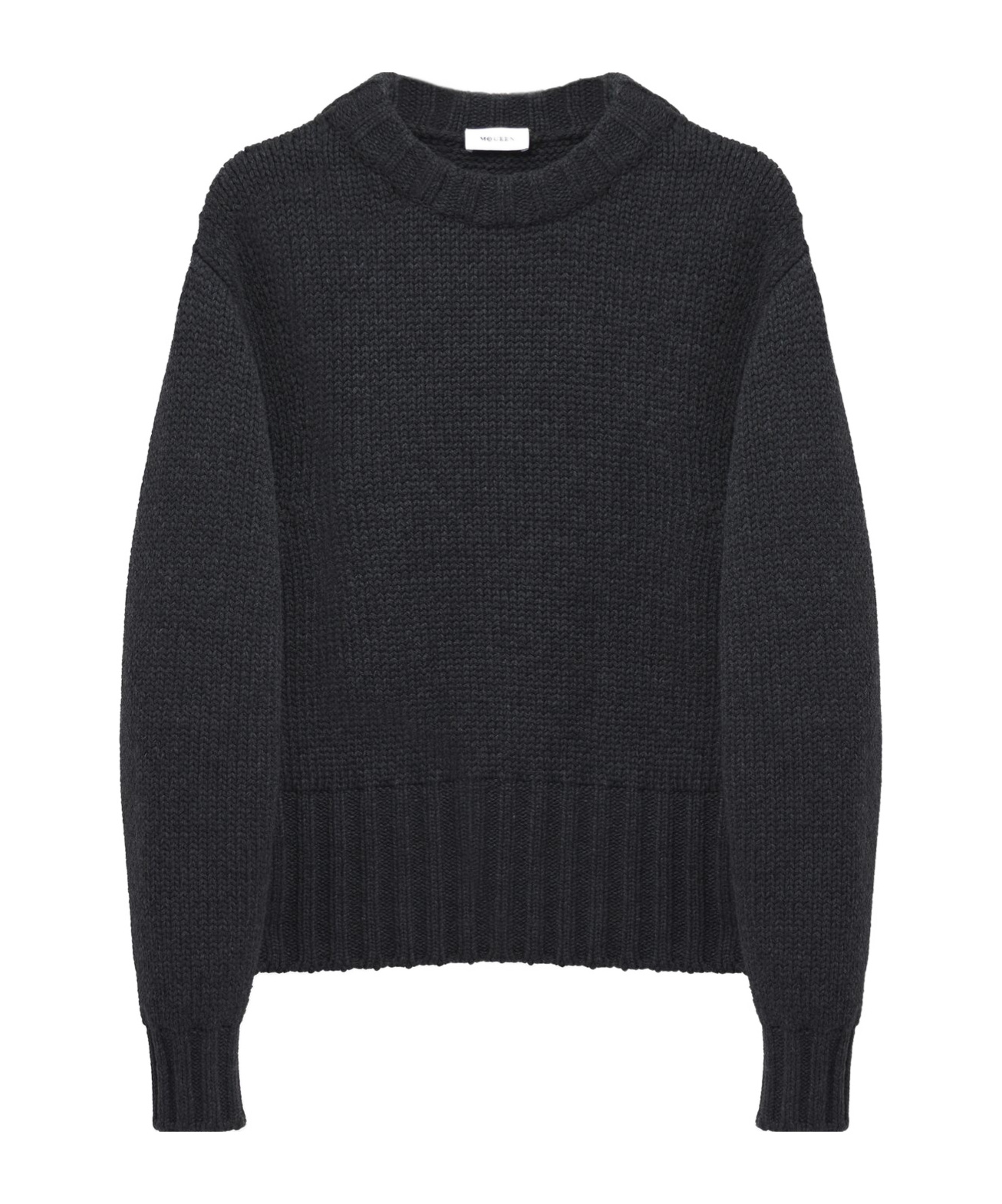 Alexander Mcqueen Melange Dark Grey Stretch Wool Blend Sweater In Black