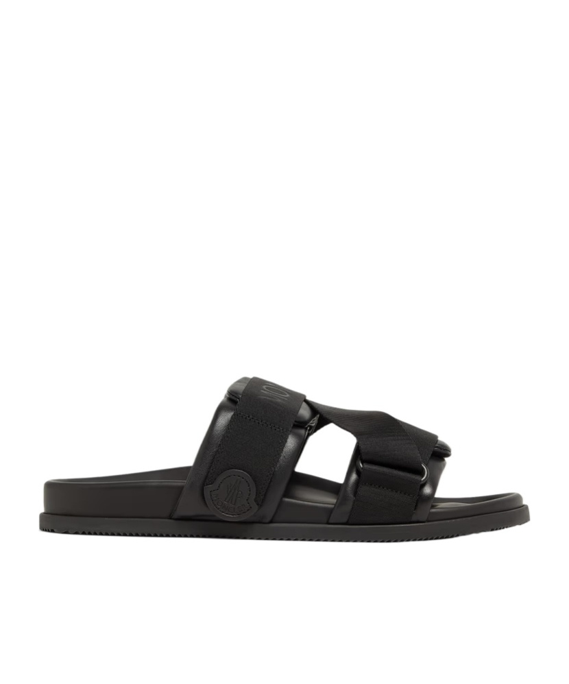 Shop Moncler Mon Summer Nappa Leather Sliders In Black