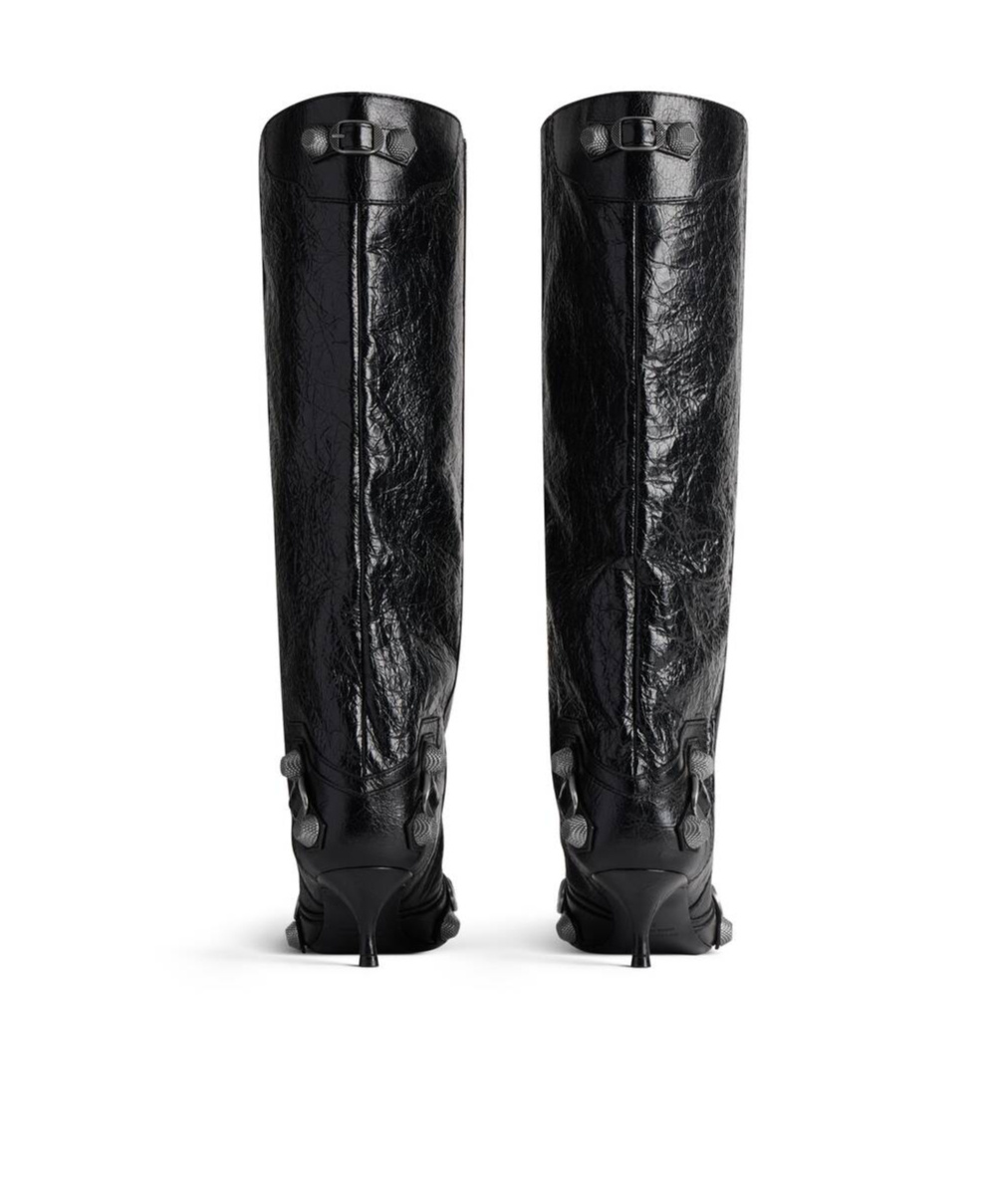 Balenciaga Cagole Wide Boot L50 Low Heels Boots In Black Leather In Black