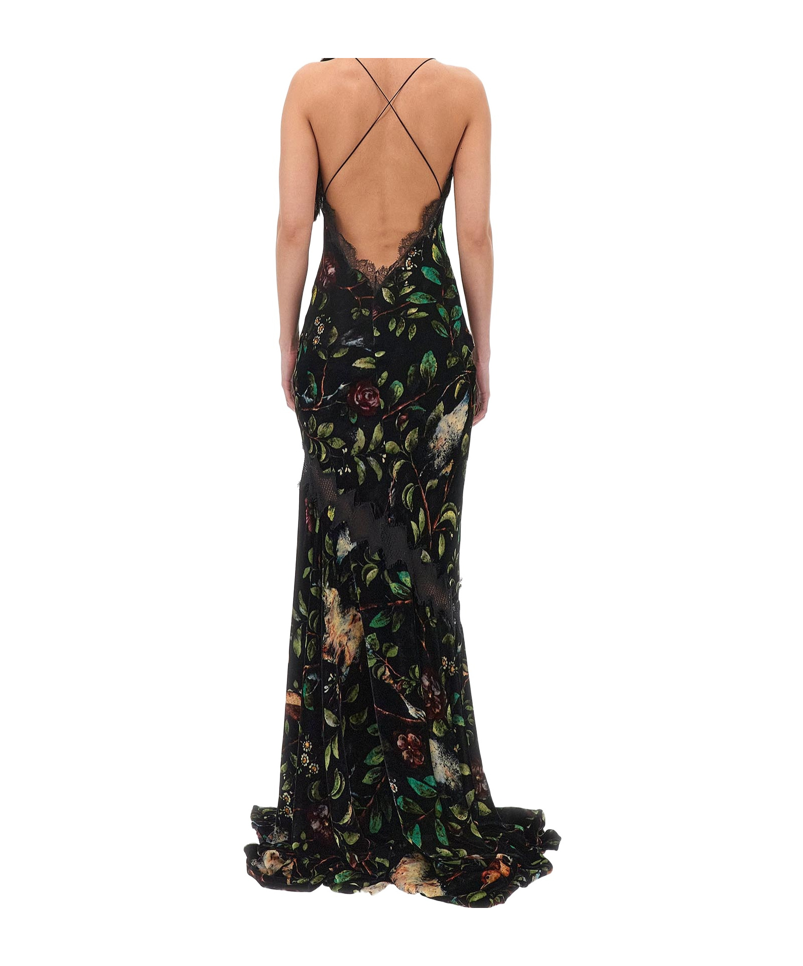 Roberto Cavalli Floral-print Gown In Black