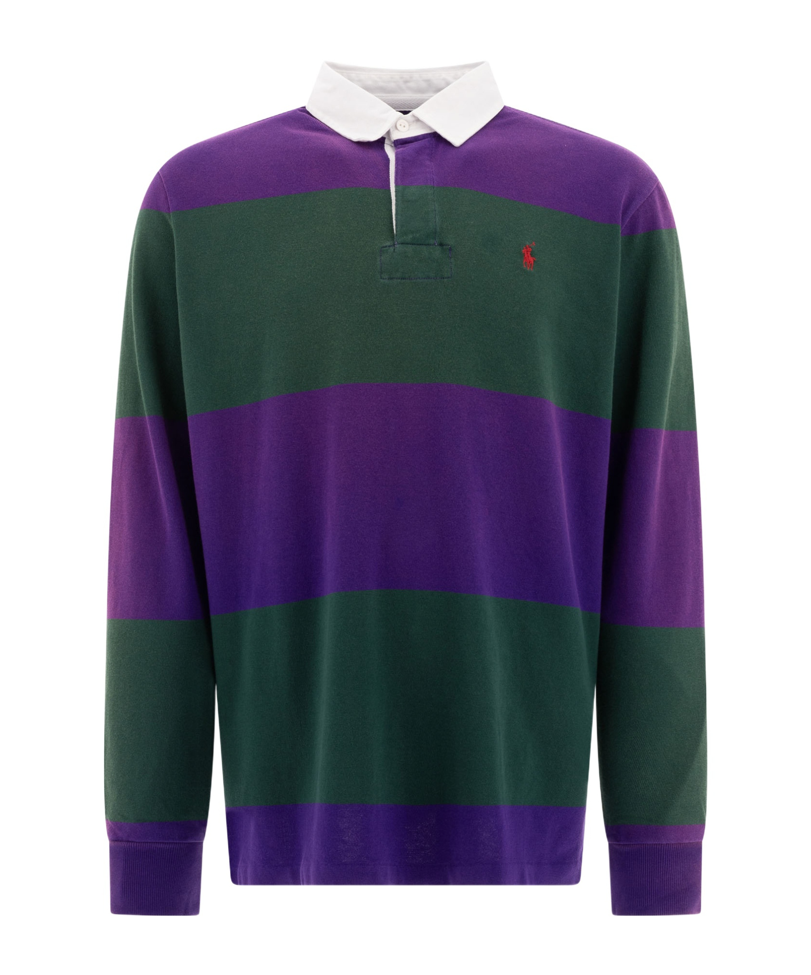 Polo Ralph Lauren Striped Long Sleeve Rugby Shirt With Buttoned Collar In Green