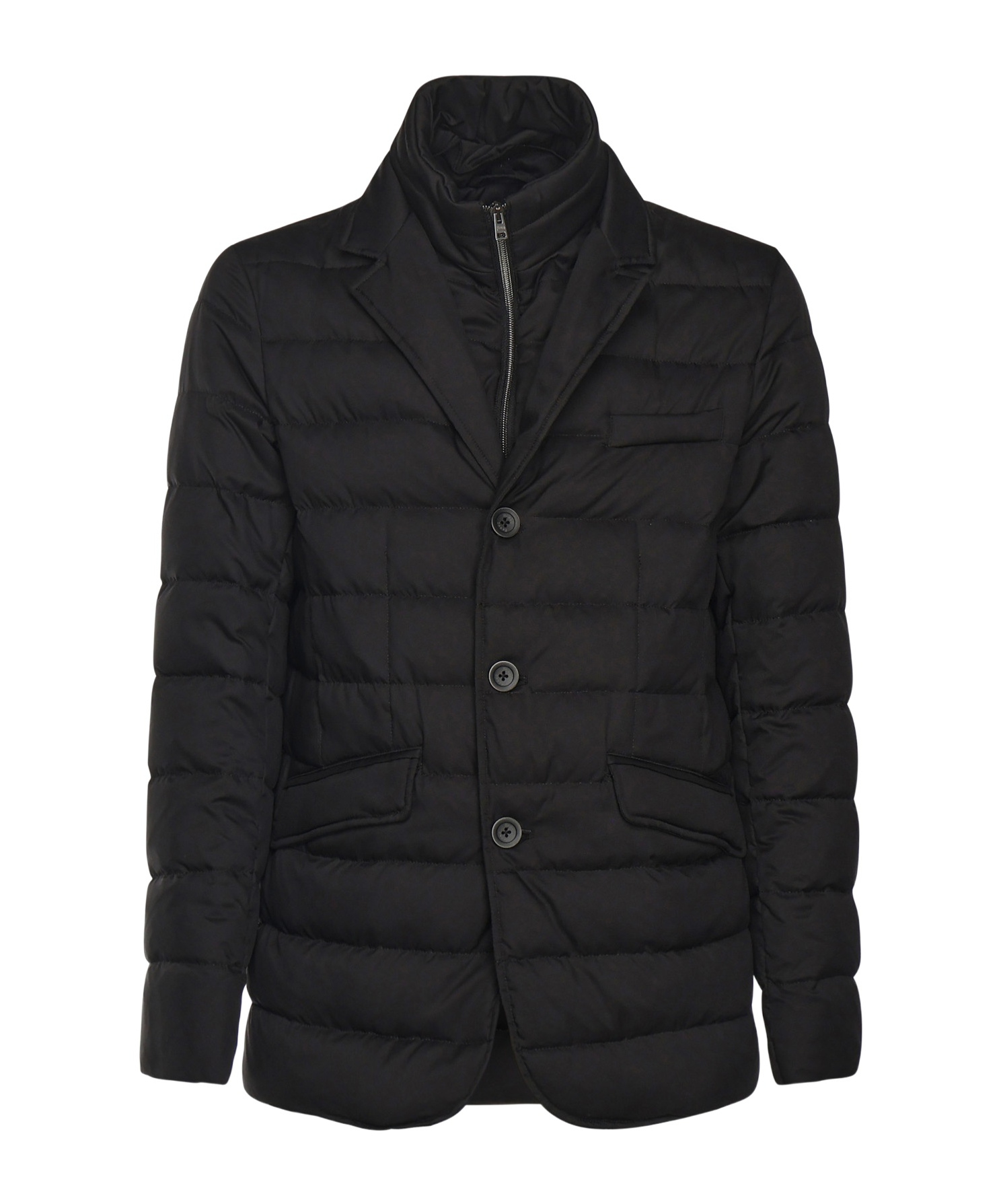 Herno Tailored Black Puffer Jacket With Notched Collar In Black