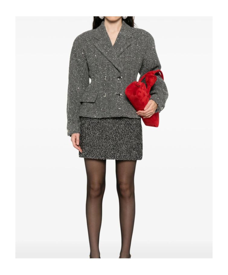 Alessandra Rich Sequin-embellished Herringbone Jacket In Gray