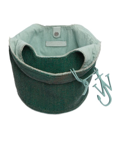 Jw Anderson Beaded Shoulder Bag Structured Shape In Green