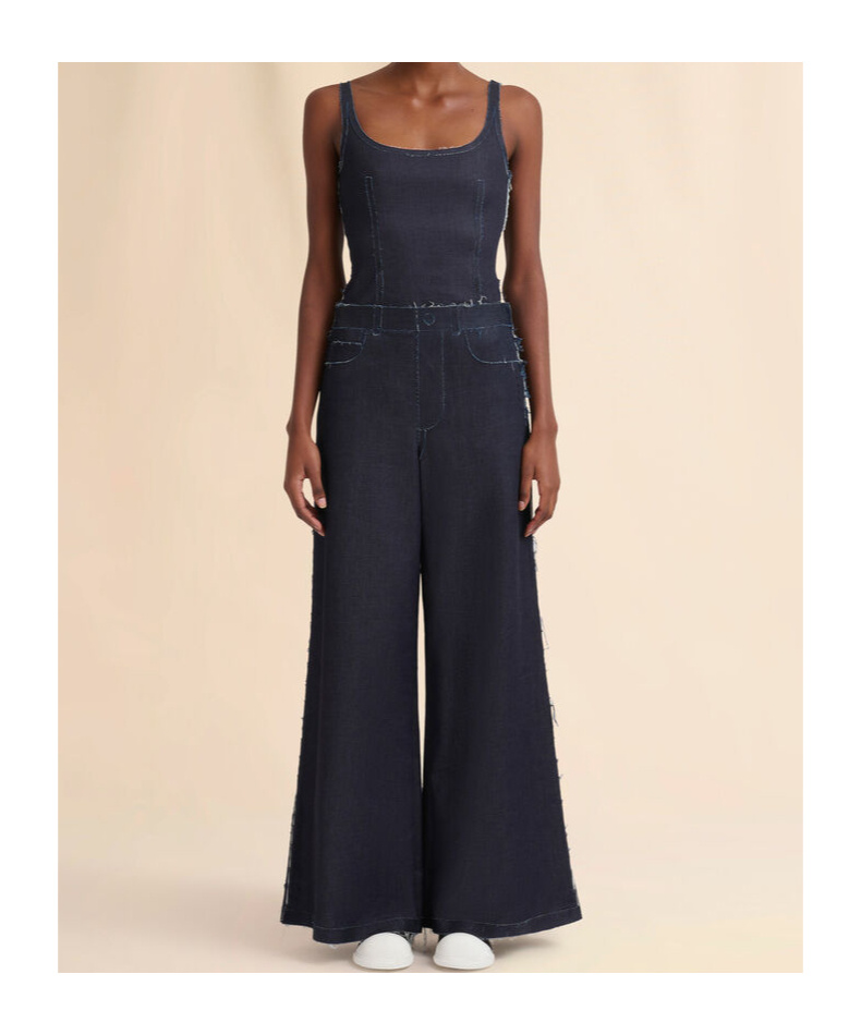 Marni Wide Leg Cotton Jeans With Raw Finish In Blue Black