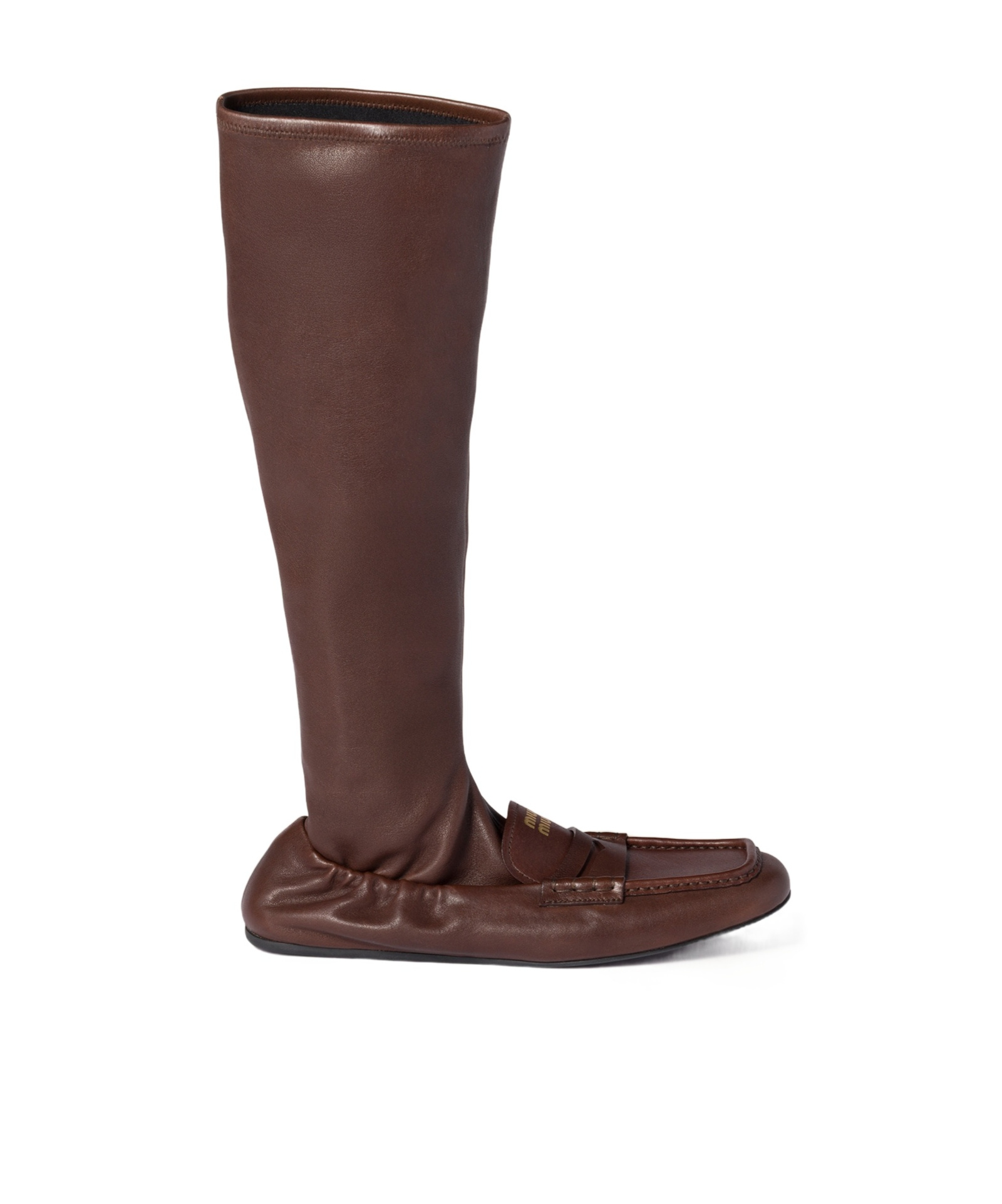 Miu Miu Ruches Nappa Leather Boots In Brown