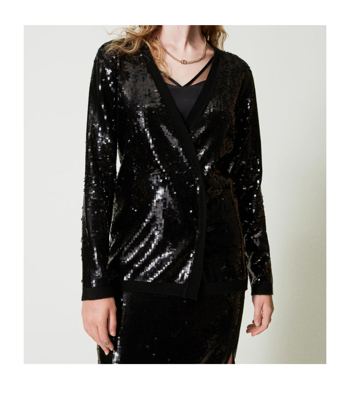 Shop Twinset Sequinned Double-breasted Cardigan In Black