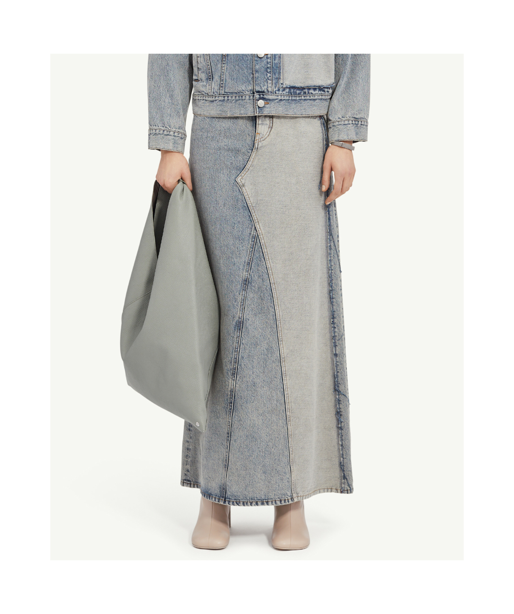 Shop Mm6 Maison Margiela Slit Denim Maxi-skirt In Gray