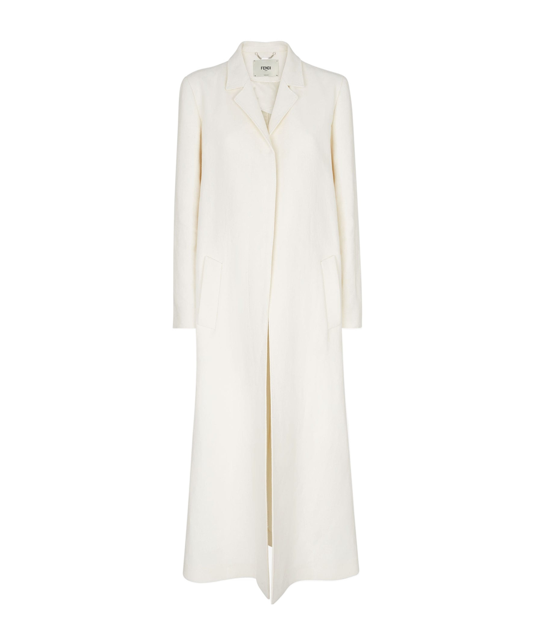 Fendi Mantel Long Sleeved Midi Coat In White
