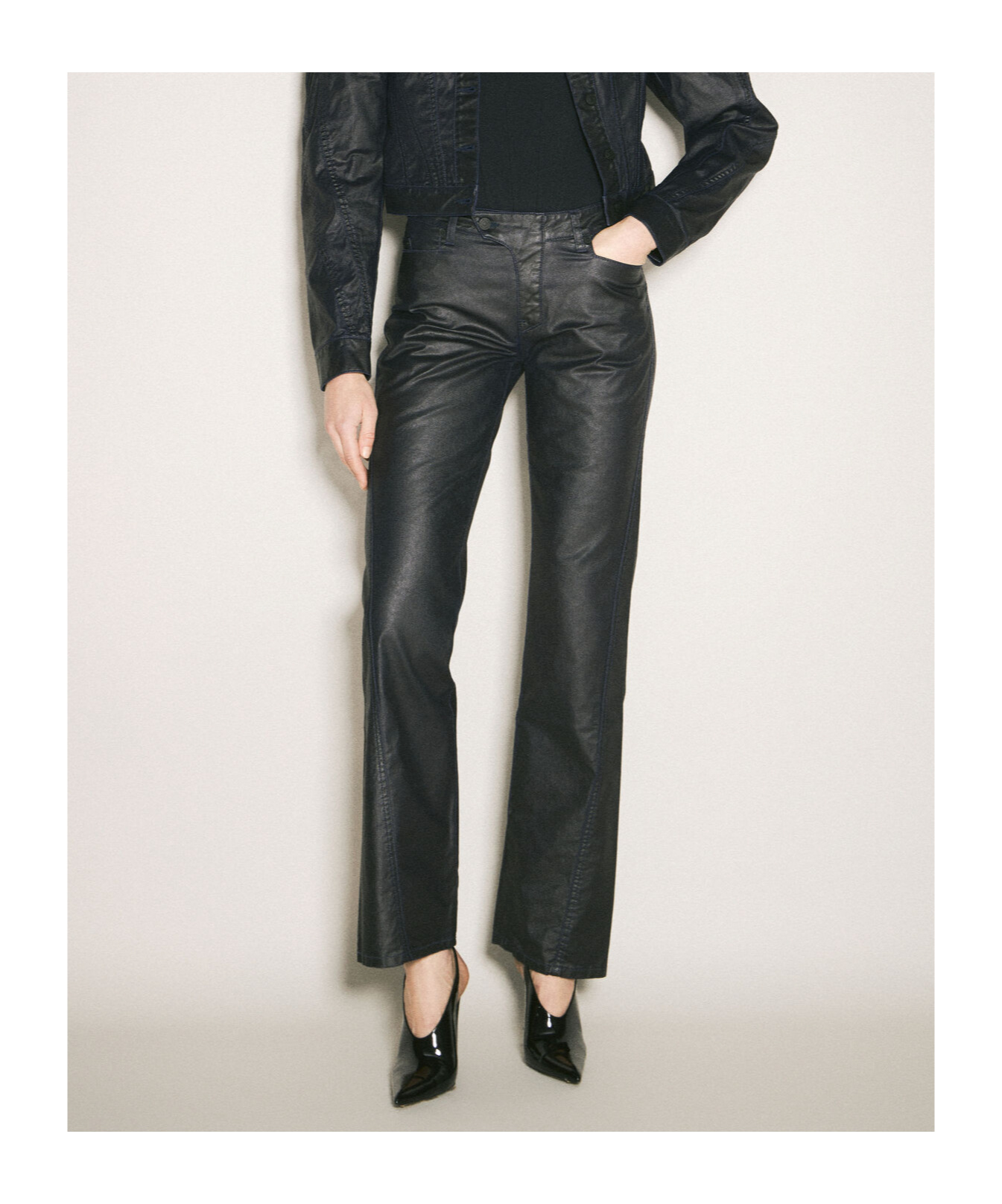 Mugler Women Waxed Straight Leg Pants In Black