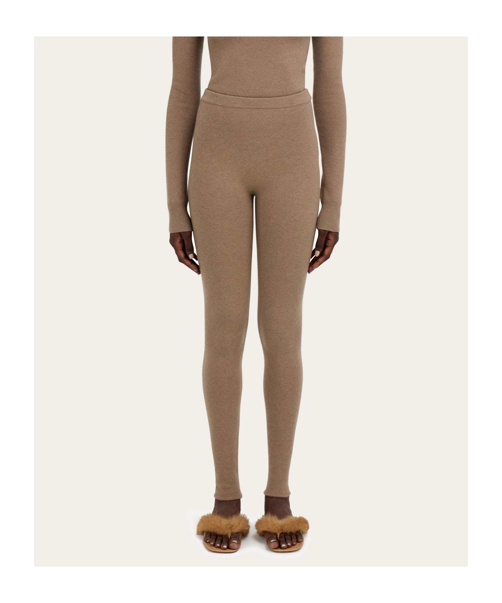 Ferragamo Elasticated-waistband Virgin-wool Leggings In Brown
