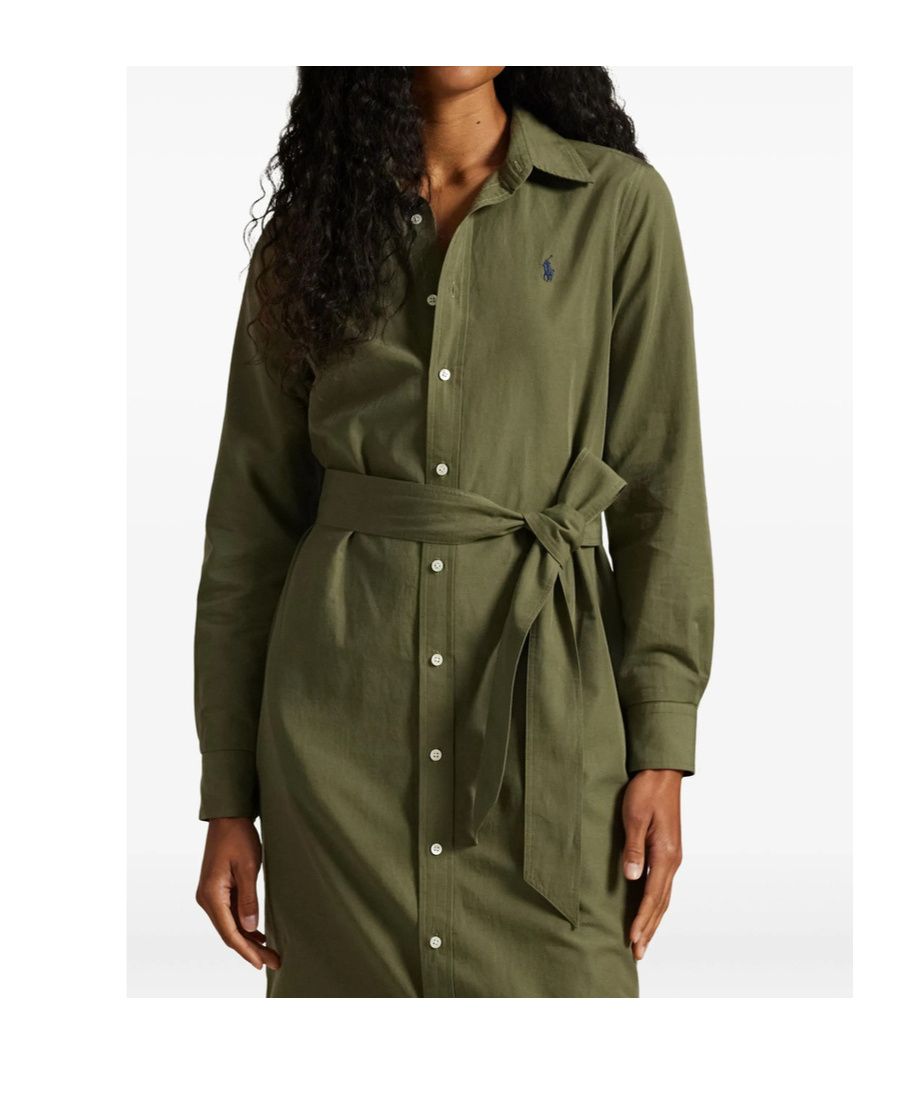 Polo Ralph Lauren Polo Pony Belted Shirt Dress In Green