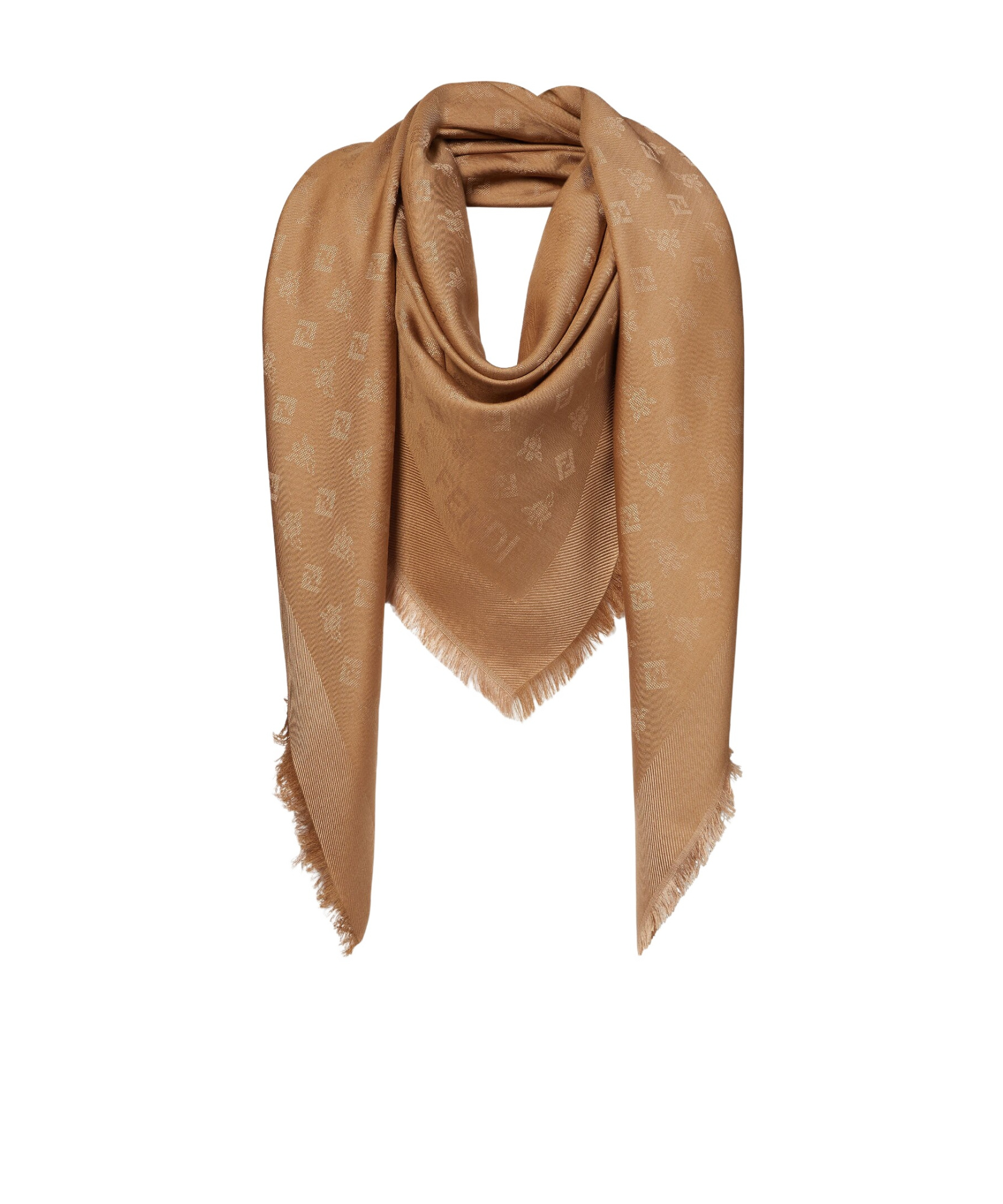 Fendi Camel Jacquard Shawl In Brown