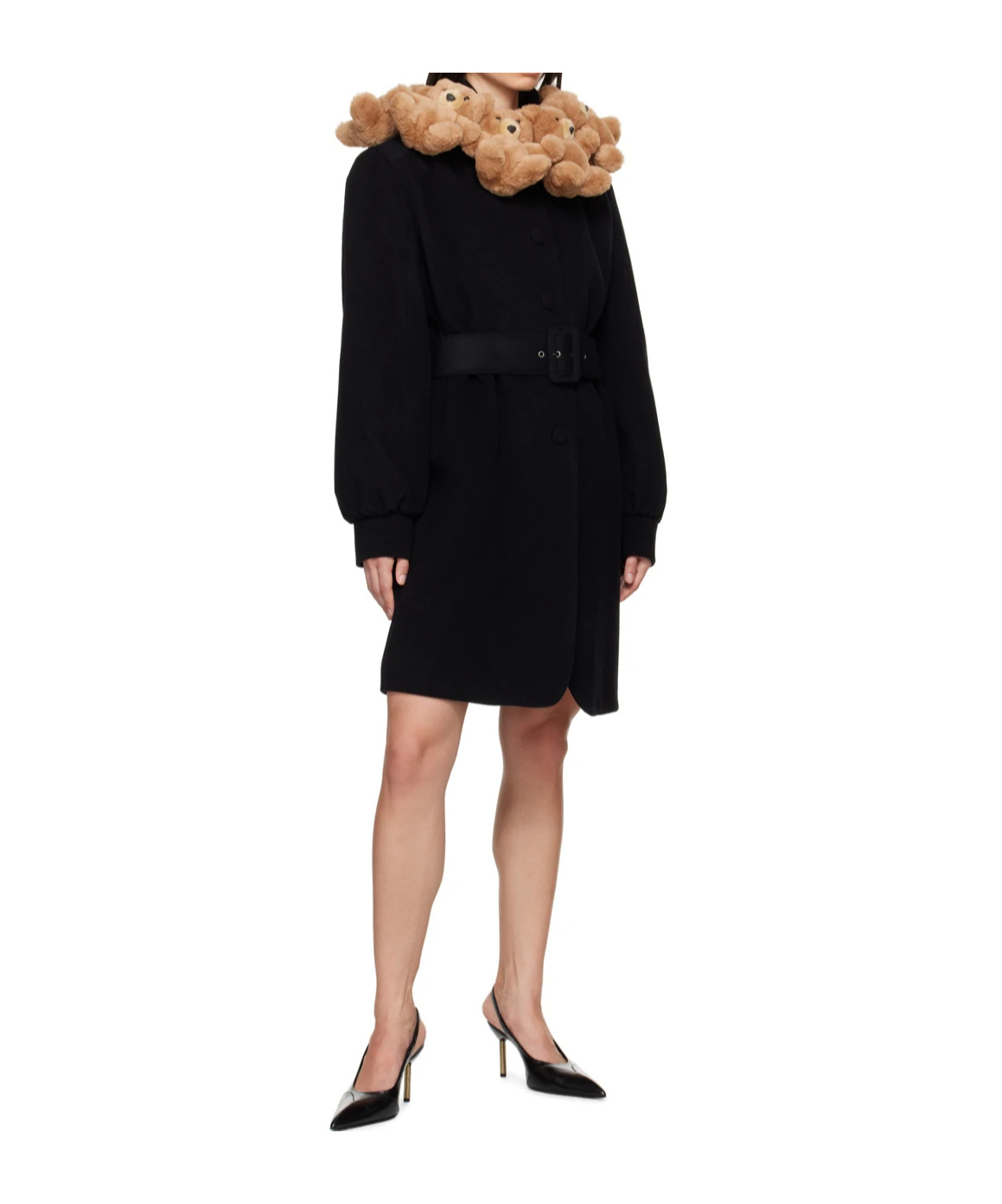 Moschino Teddy Bear Belted Coat In Black