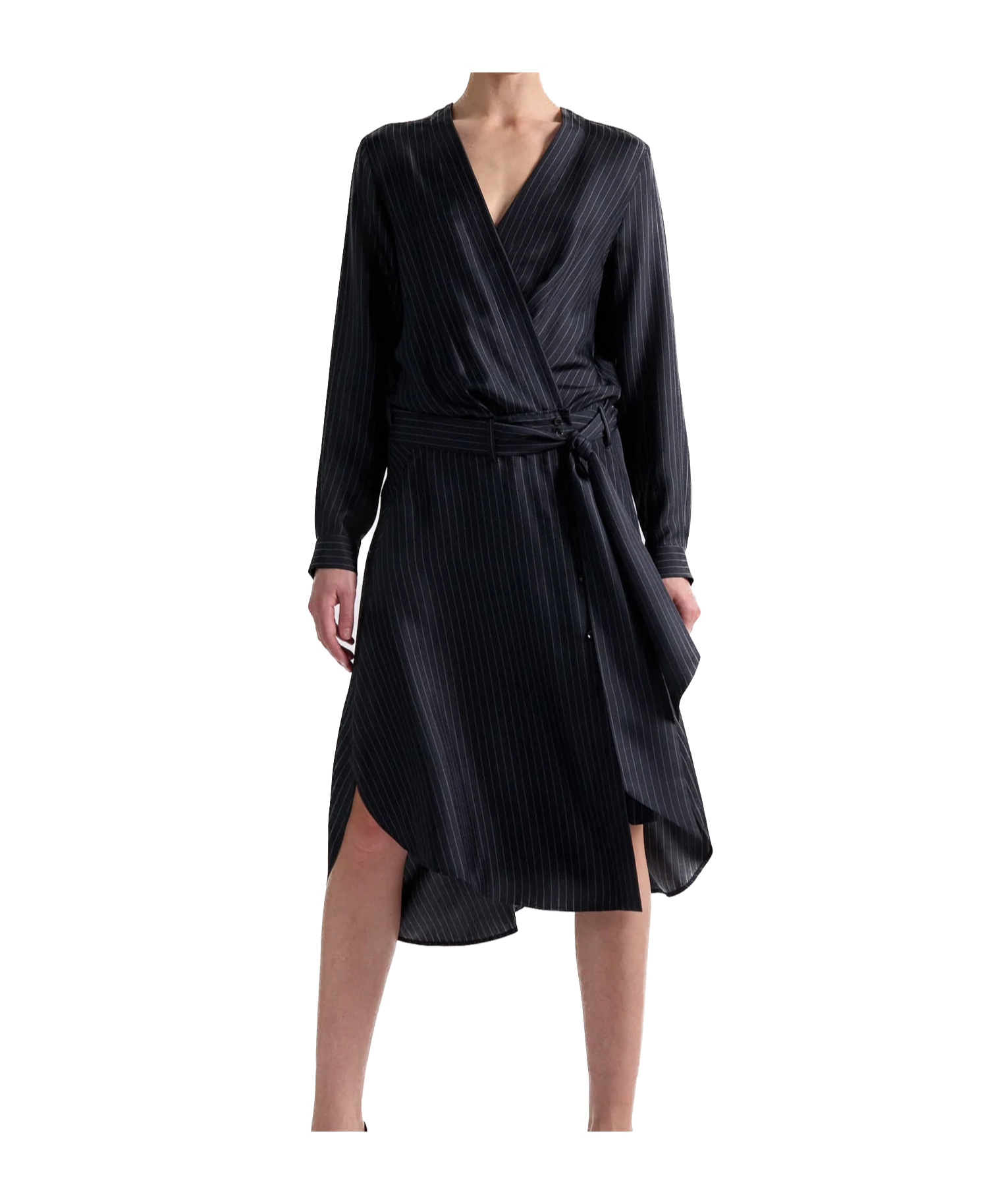Barbara Bui Pinstriped Silk Dress In Blue