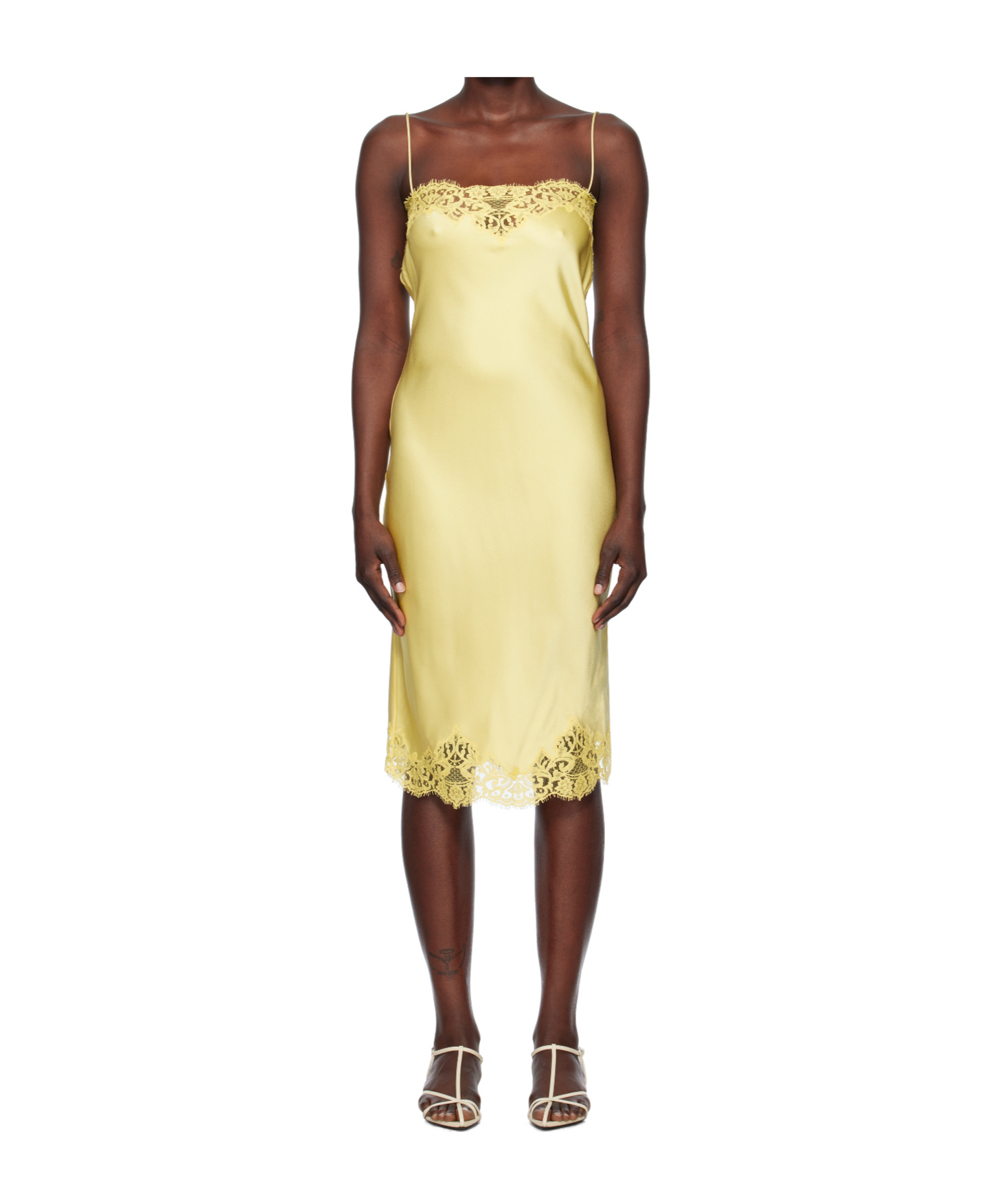 Stella Mccartney Yellow Iconic Lace Midi Dress In Yellow