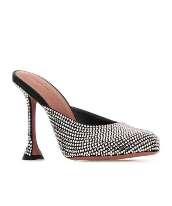 Amina Muaddi Embellished Satin Iris Mules In Black