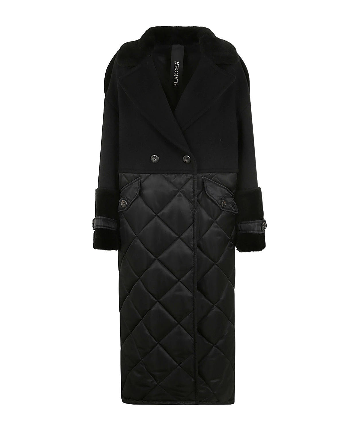 Blancha Wool Fabric, Nylon Fabric And Shearling Coat In Black