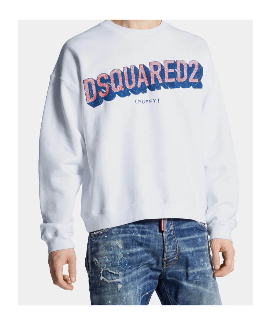 Dsquared2 Cotton Crew Neck Sweatshirt With Bold Front Logo In White