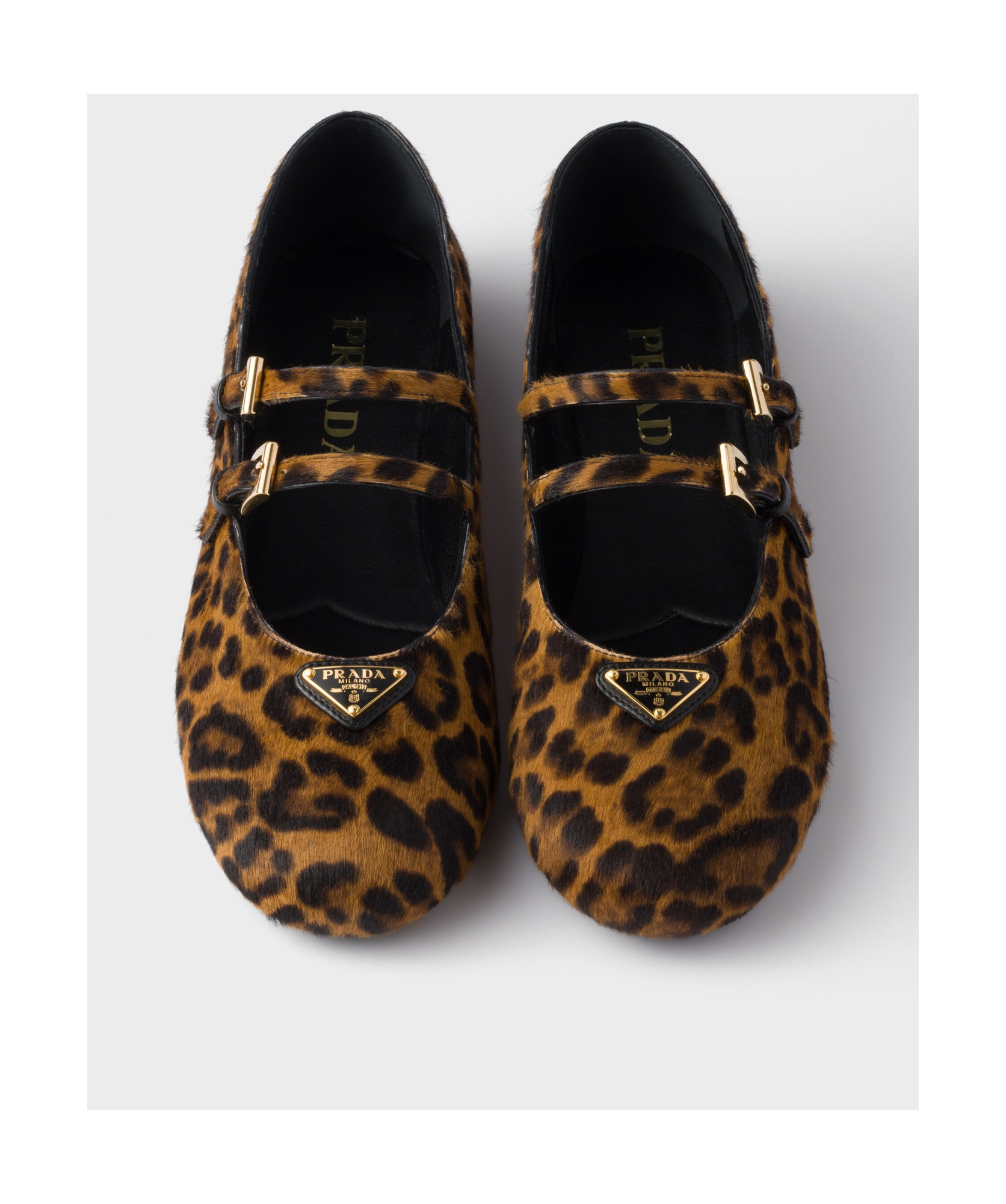 Prada Leopard Print Double Strap Ballet Flats In Animal Print