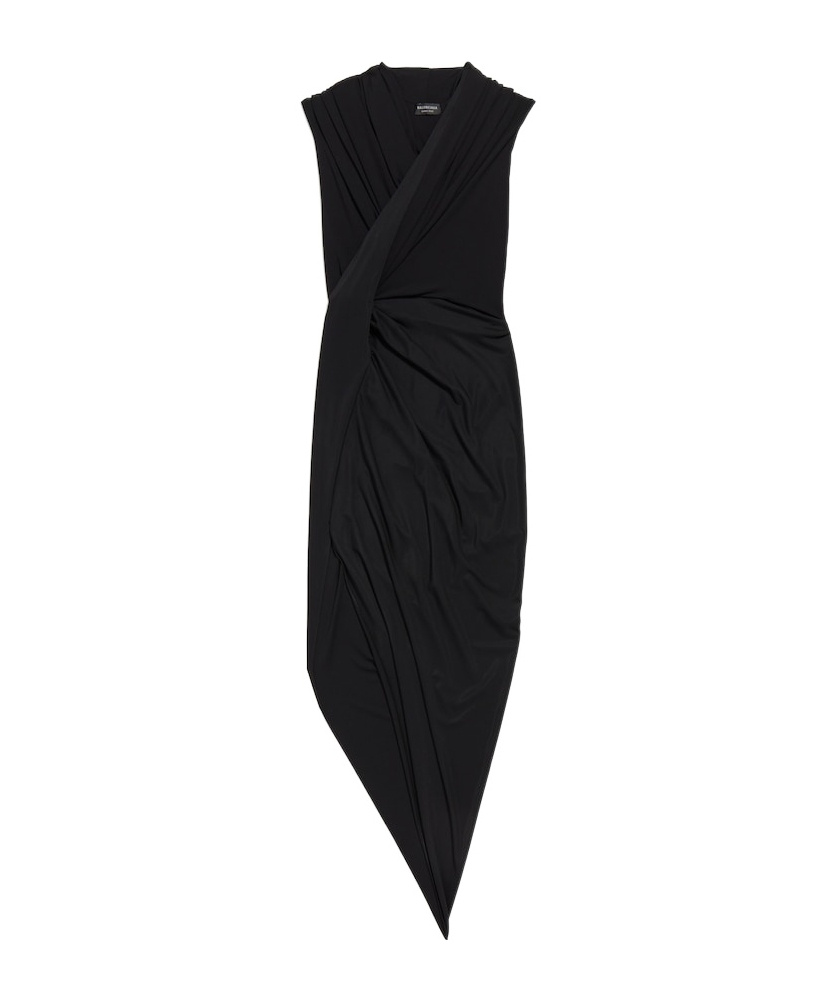 Balenciaga Draped Midi Dress In Black