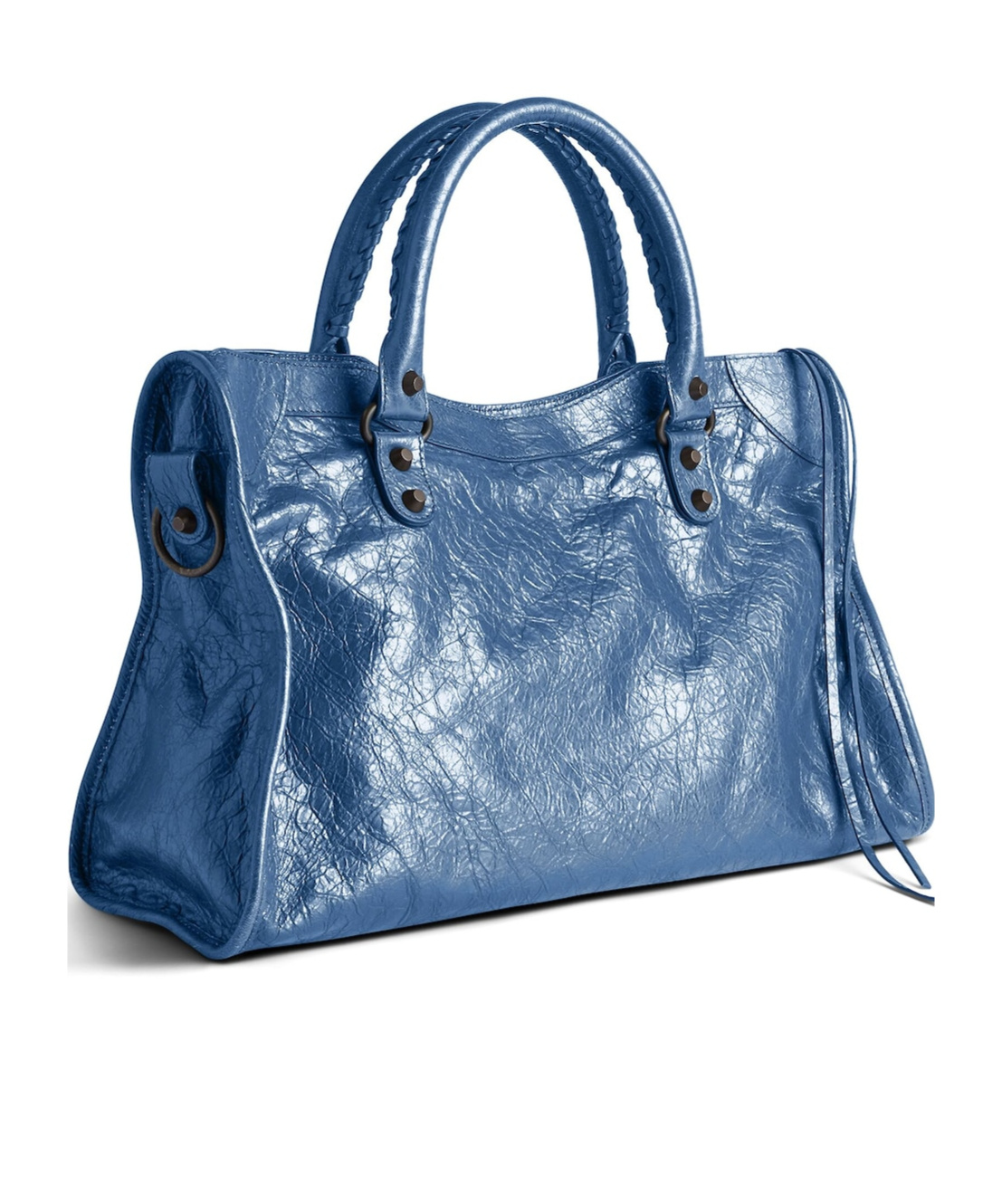 Balenciaga Le City Medium Crinkled Leather Top-handle Bag In Mineral Blue