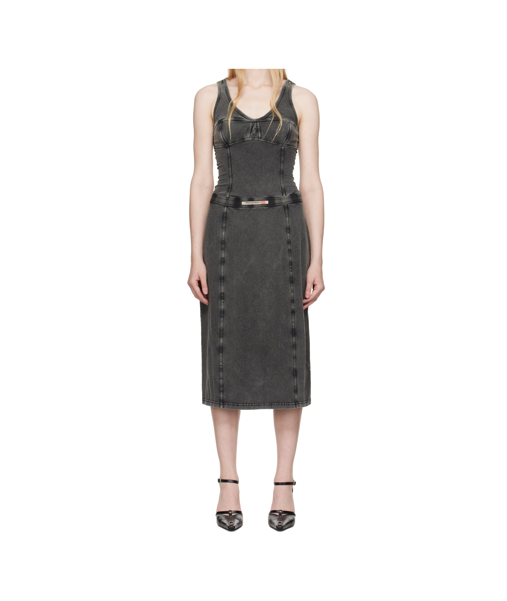 Diesel Gray D-inny Midi Dress In Black