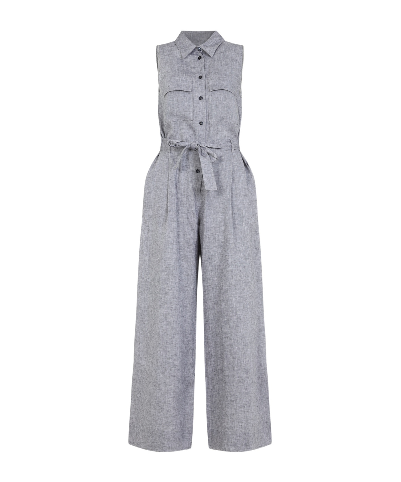 Shop Peserico Belted Linen Jumpsuit In Gray