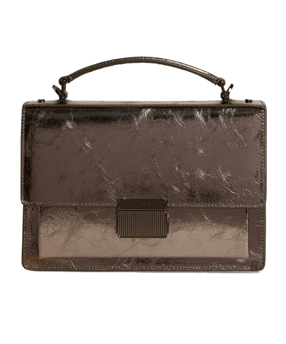 GOLDEN GOOSE VENEZIA BAG IN ANTHRACITE-GRAY METALLIC LEATHER WITH BLACK DETAILS 