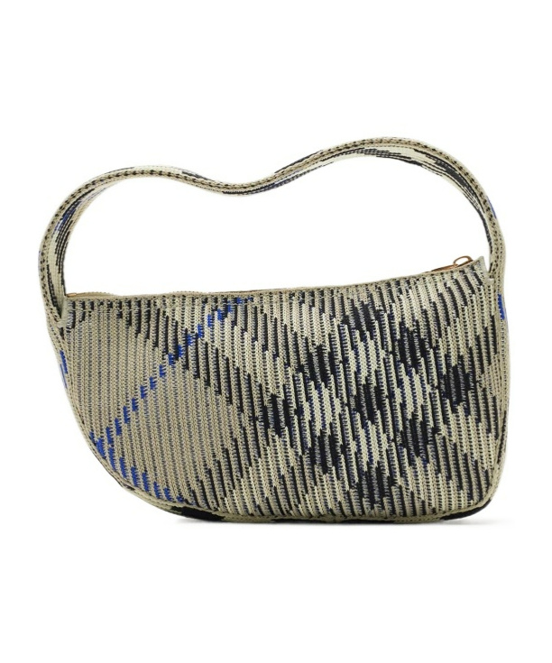 Burberry Off-white Check Mini Knitted Bag In Black