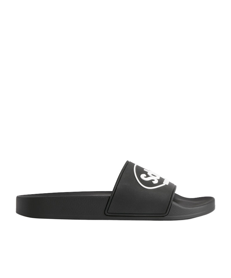 Balenciaga X Scholl Logo Pool Slides In Black